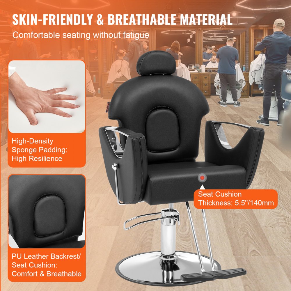 Salon Chair, Hydraulic Recliner Barber Chair for Hair Stylist, 360 Degrees Swivel 90°-130° Reclining Salon Chair for Beauty Spa Shampoo, Max Load Weight 330 lbs, Black