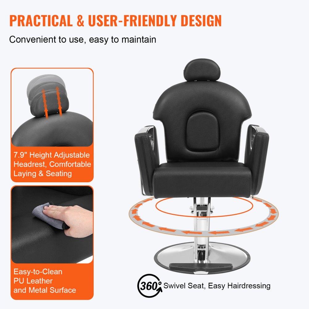 Salon Chair, Hydraulic Recliner Barber Chair for Hair Stylist, 360 Degrees Swivel 90°-130° Reclining Salon Chair for Beauty Spa Shampoo, Max Load Weight 330 lbs, Black