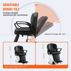 Salon Chair, Hydraulic Recliner Barber Chair for Hair Stylist, 360 Degrees Swivel 90°-130° Reclining Salon Chair for Beauty Spa Shampoo, Max Load Weight 330 lbs, Black