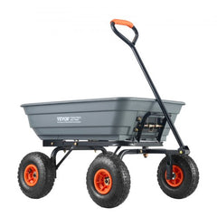 Dump Cart, Poly Garden Dump Cart with Easy to Assemble Steel Frame, Dump Wagon with 2-in-1 Convertible Handle, Utility Wheelbarrow 600 lbs Capacity, 10 inch Tires