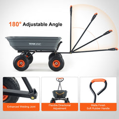 Dump Cart, Poly Garden Dump Cart with Easy to Assemble Steel Frame, Dump Wagon with 2-in-1 Convertible Handle, Utility Wheelbarrow 600 lbs Capacity, 10 inch Tires