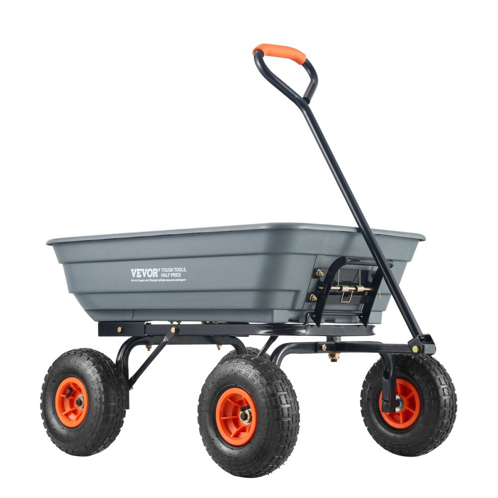 Dump Cart, Poly Garden Dump Cart with Easy to Assemble Steel Frame, Dump Wagon with 2-in-1 Convertible Handle, Utility Wheelbarrow 600 lbs Capacity, 10 inch Tires