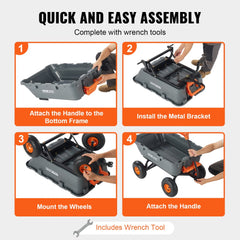 Dump Cart, Poly Garden Dump Cart with Easy to Assemble Steel Frame, Dump Wagon with 2-in-1 Convertible Handle, Utility Wheelbarrow 800 lbs Capacity, 10 inch Tires