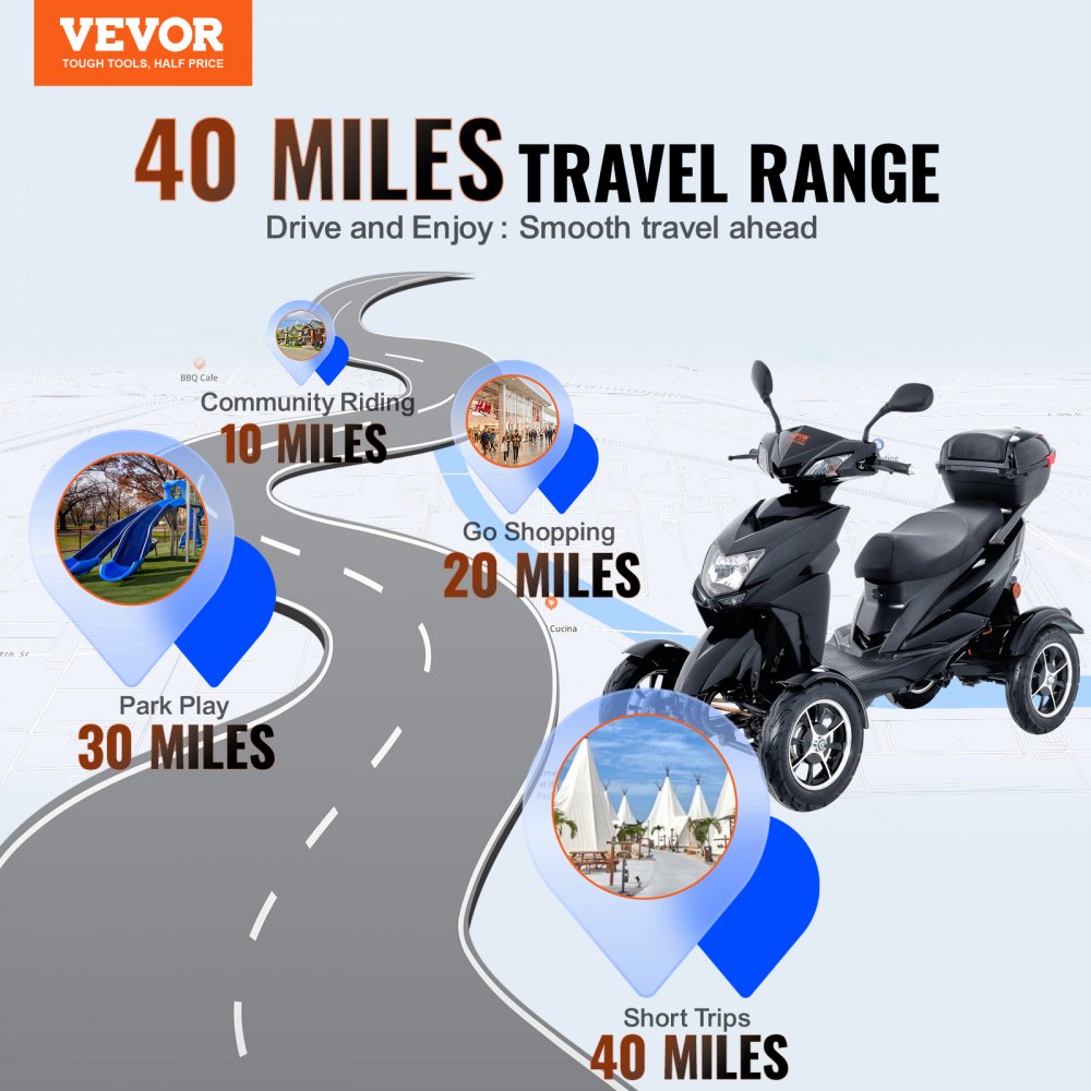 Heavy Duty 4-Wheel Mobility Scooters for Seniors & Adults 450lbs Capacity - 40 Miles 3-Speed Long Range, 500W All Terrain Electric Recreational Scooter Wheelchair with 20° Max Climbing Capacity