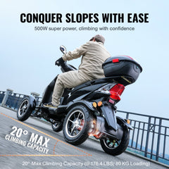 Heavy Duty 4-Wheel Mobility Scooters for Seniors & Adults 450lbs Capacity - 40 Miles 3-Speed Long Range, 500W All Terrain Electric Recreational Scooter Wheelchair with 20° Max Climbing Capacity