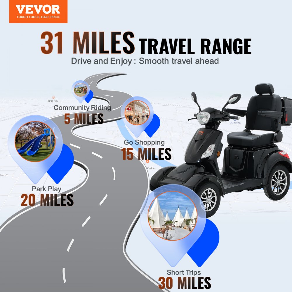 Heavy Duty 4-Wheel Mobility Scooters for Seniors & Adults 500lbs Capacity - 31 Miles 3-Speed Long Range, 800W All Terrain Electric Recreational Scooter Wheelchair with 25° Max Climbing Capacity