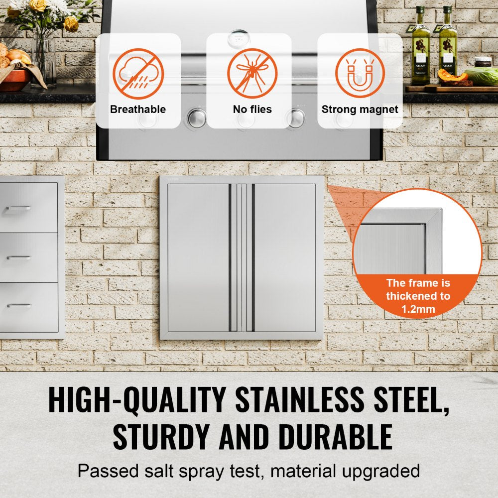BBQ Access Door, 24W x 24H Inch Double Outdoor Kitchen Door, Stainless Steel Flush Mount Door, Wall Vertical Door with Recessed Handles , for BBQ Island, Grilling Station, Outside Cabinet