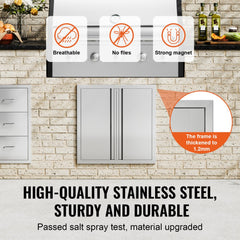 BBQ Access Door, 24W x 24H Inch Double Outdoor Kitchen Door, Stainless Steel Flush Mount Door, Wall Vertical Door with Recessed Handles , for BBQ Island, Grilling Station, Outside Cabinet
