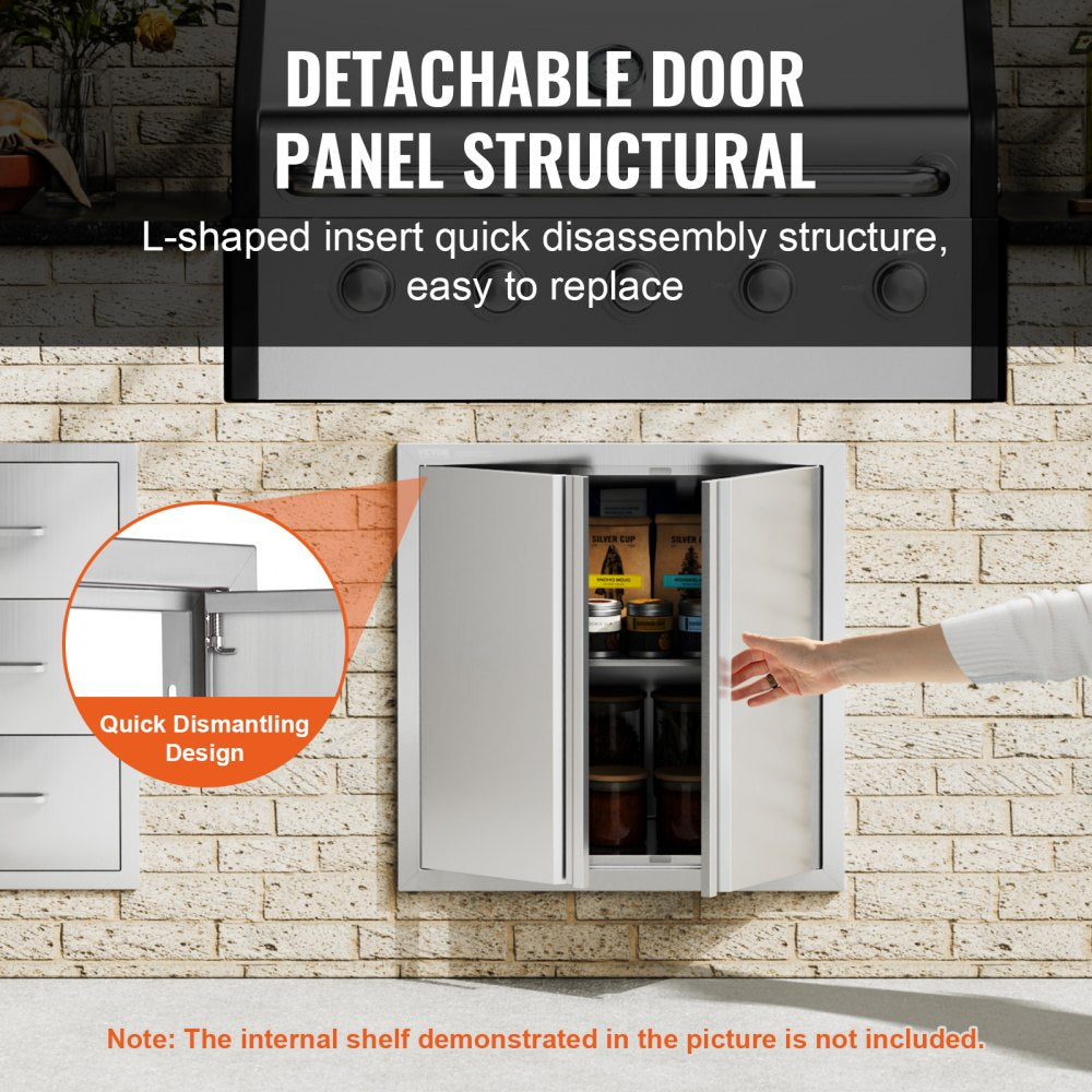 BBQ Access Door, 24W x 24H Inch Double Outdoor Kitchen Door, Stainless Steel Flush Mount Door, Wall Vertical Door with Recessed Handles , for BBQ Island, Grilling Station, Outside Cabinet