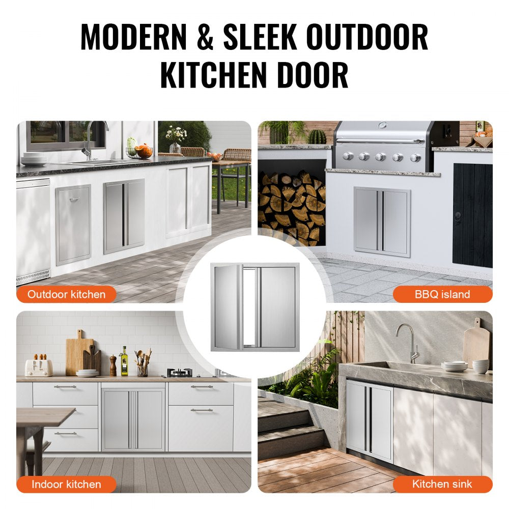 BBQ Access Door, 24W x 24H Inch Double Outdoor Kitchen Door, Stainless Steel Flush Mount Door, Wall Vertical Door with Recessed Handles , for BBQ Island, Grilling Station, Outside Cabinet
