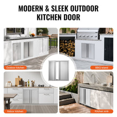 BBQ Access Door, 24W x 24H Inch Double Outdoor Kitchen Door, Stainless Steel Flush Mount Door, Wall Vertical Door with Recessed Handles , for BBQ Island, Grilling Station, Outside Cabinet