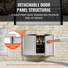 BBQ Access Door, 28W x 19H Inch Double Outdoor Kitchen Door, Stainless Steel Flush Mount Door, Wall Vertical Door with Recessed Handles , for BBQ Island, Grilling Station, Outside Cabinet