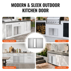 BBQ Access Door, 28W x 19H Inch Double Outdoor Kitchen Door, Stainless Steel Flush Mount Door, Wall Vertical Door with Recessed Handles , for BBQ Island, Grilling Station, Outside Cabinet