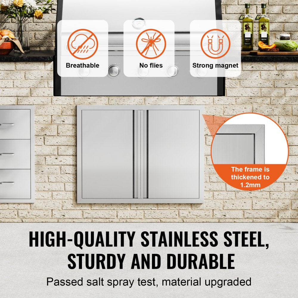 BBQ Access Door, 31W x 24H Inch Double Outdoor Kitchen Door, Stainless Steel Flush Mount Door, Wall Vertical Door with Recessed Handles , for BBQ Island, Grilling Station, Outside Cabinet
