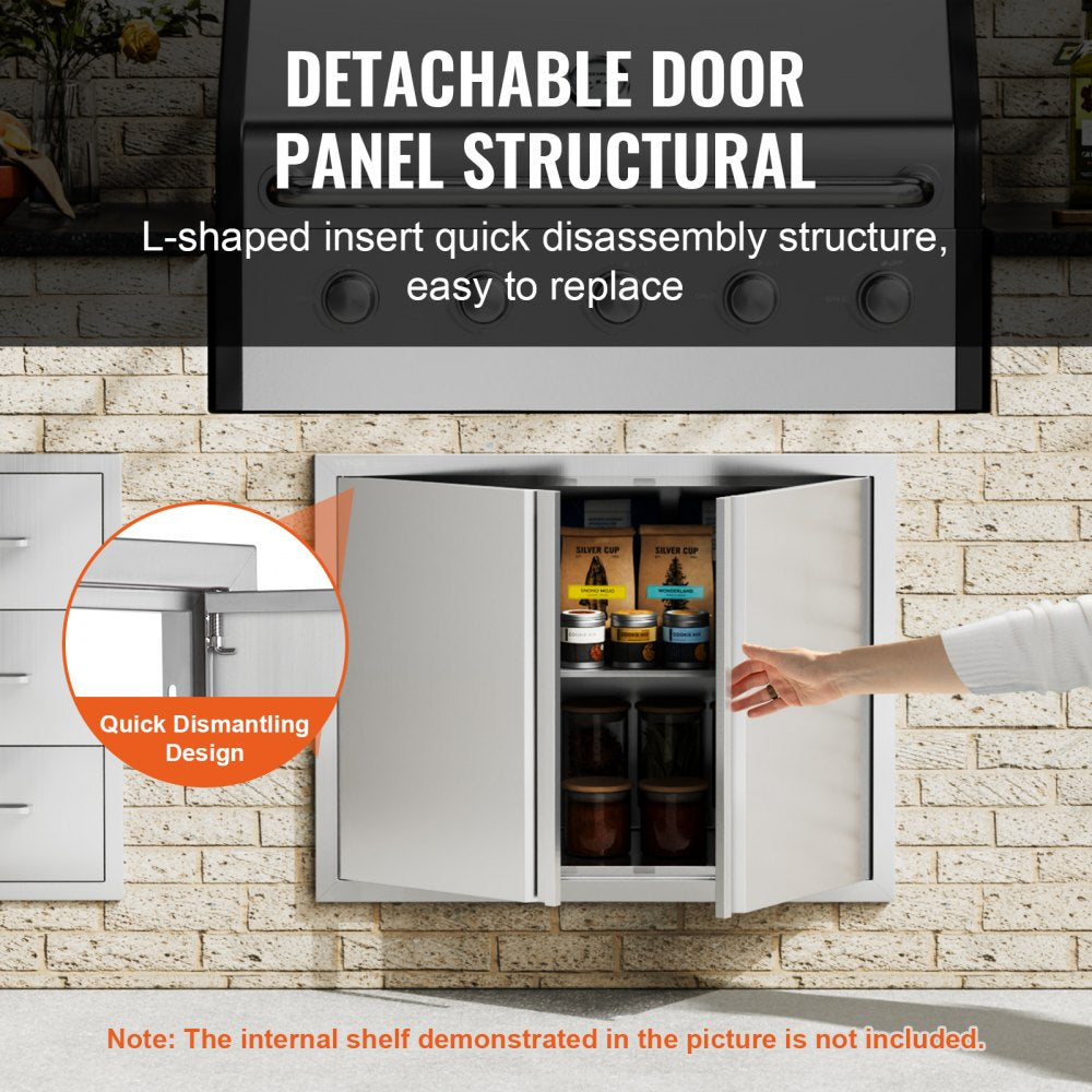 BBQ Access Door, 31W x 24H Inch Double Outdoor Kitchen Door, Stainless Steel Flush Mount Door, Wall Vertical Door with Recessed Handles , for BBQ Island, Grilling Station, Outside Cabinet