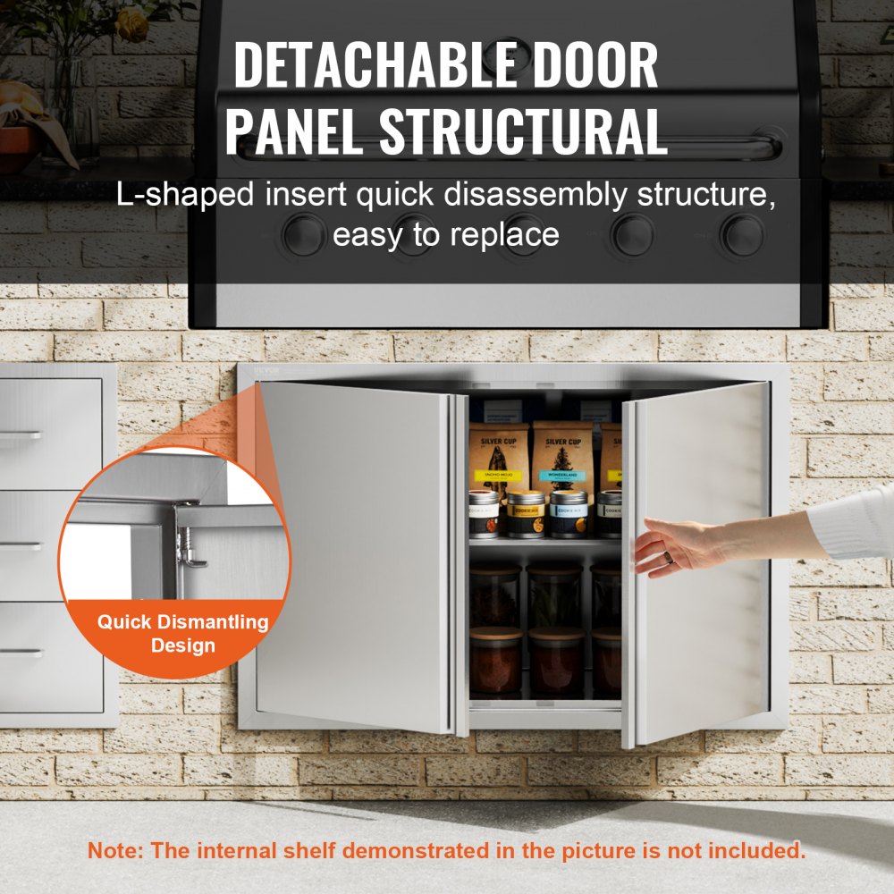 BBQ Access Door, 36W x 24H Inch Double Outdoor Kitchen Door, Stainless Steel Flush Mount Door, Wall Vertical Door with Recessed Handles , for BBQ Island, Grilling Station, Outside Cabinet