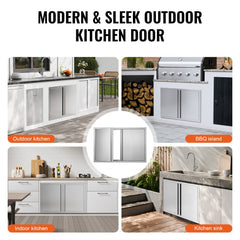 BBQ Access Door, 36W x 24H Inch Double Outdoor Kitchen Door, Stainless Steel Flush Mount Door, Wall Vertical Door with Recessed Handles , for BBQ Island, Grilling Station, Outside Cabinet