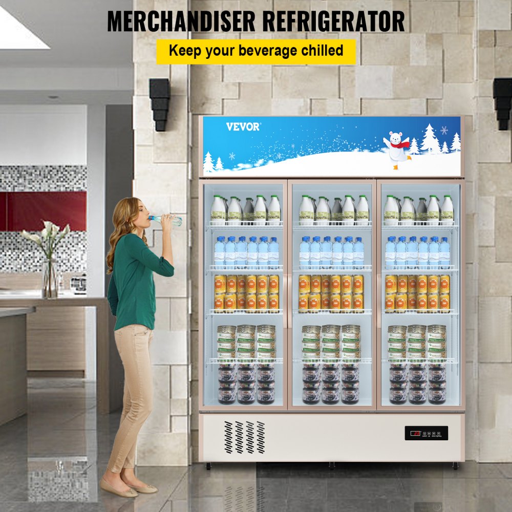 Commercial Refrigerator,Display Fridge Upright Beverage Cooler, Glass Door with LED Light for Home, Store, Gym or Office, (35 cu.ft. Triple Swing Door)