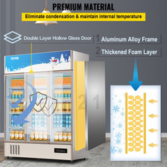 Commercial Refrigerator,Display Fridge Upright Beverage Cooler, Glass Door with LED Light for Home, Store, Gym or Office, (35 cu.ft. Triple Swing Door)