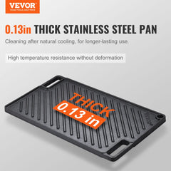 Reversible Grill/Griddle, 9.7"x16.7" Pre-Seasoned Cast Iron Griddle, Rectangular Double Burner Griddle Pan, Non-Stick Family Pan Cookware with Handles, Flat Top Plate for BBQ, Gas Grill, Black