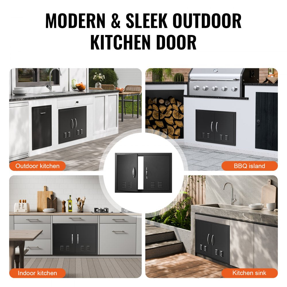 BBQ Access Door, 30W x 21H Inch Double Outdoor Kitchen Door, Cold Plate Flush Mount Door, Wall Vertical Door with Handles and Ventss, for BBQ Island, Grilling Station, Outside Cabinet