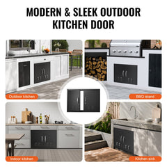 BBQ Access Door, 30W x 21H Inch Double Outdoor Kitchen Door, Cold Plate Flush Mount Door, Wall Vertical Door with Handles and Ventss, for BBQ Island, Grilling Station, Outside Cabinet