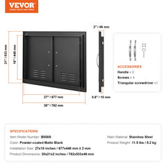 BBQ Access Door, 30W x 21H Inch Double Outdoor Kitchen Door, Cold Plate Flush Mount Door, Wall Vertical Door with Handles and Ventss, for BBQ Island, Grilling Station, Outside Cabinet