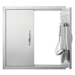 BBQ Access Door, 24W x 24H Inch Double Outdoor Kitchen Door, Stainless Steel Flush Mount Door, Double Wall Vertical Door with Handles and Hooks, for BBQ Island, Grilling Station, Outside Cabinet