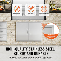 BBQ Access Door, 31W x 24H Inch Double Outdoor Kitchen Door, Stainless Steel Flush Mount Door, Double Wall Vertical Door with Handles and Hooks, for BBQ Island, Grilling Station, Outside Cabinet