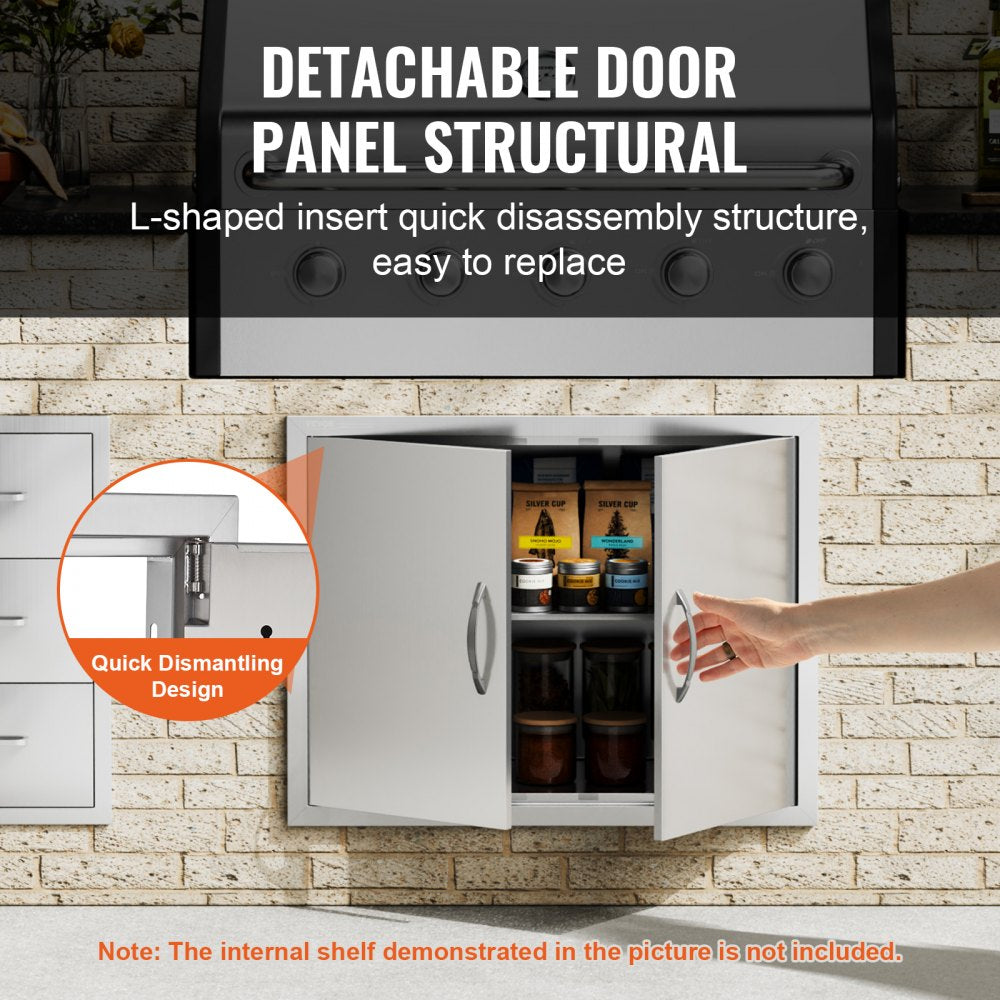 BBQ Access Door, 31W x 24H Inch Double Outdoor Kitchen Door, Stainless Steel Flush Mount Door, Double Wall Vertical Door with Handles and Hooks, for BBQ Island, Grilling Station, Outside Cabinet
