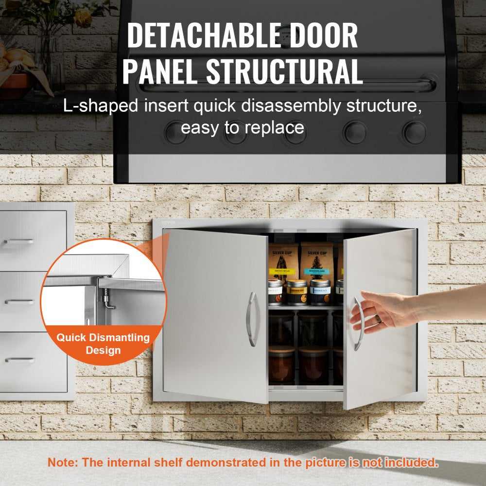 BBQ Access Door, 33W x 22H Inch Double Outdoor Kitchen Door, Stainless Steel Flush Mount Door, Wall Vertical Door with Handles, for BBQ Island, Grilling Station, Outside Cabinet