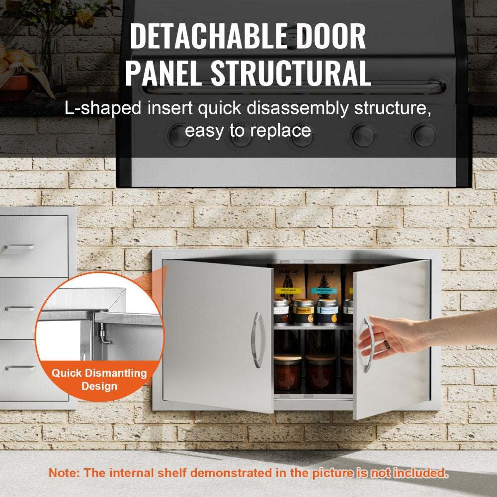 BBQ Access Door, 34W x 19H Inch Double Outdoor Kitchen Door, Stainless Steel Flush Mount Door, Wall Vertical Door with Handles, for BBQ Island, Grilling Station, Outside Cabinet
