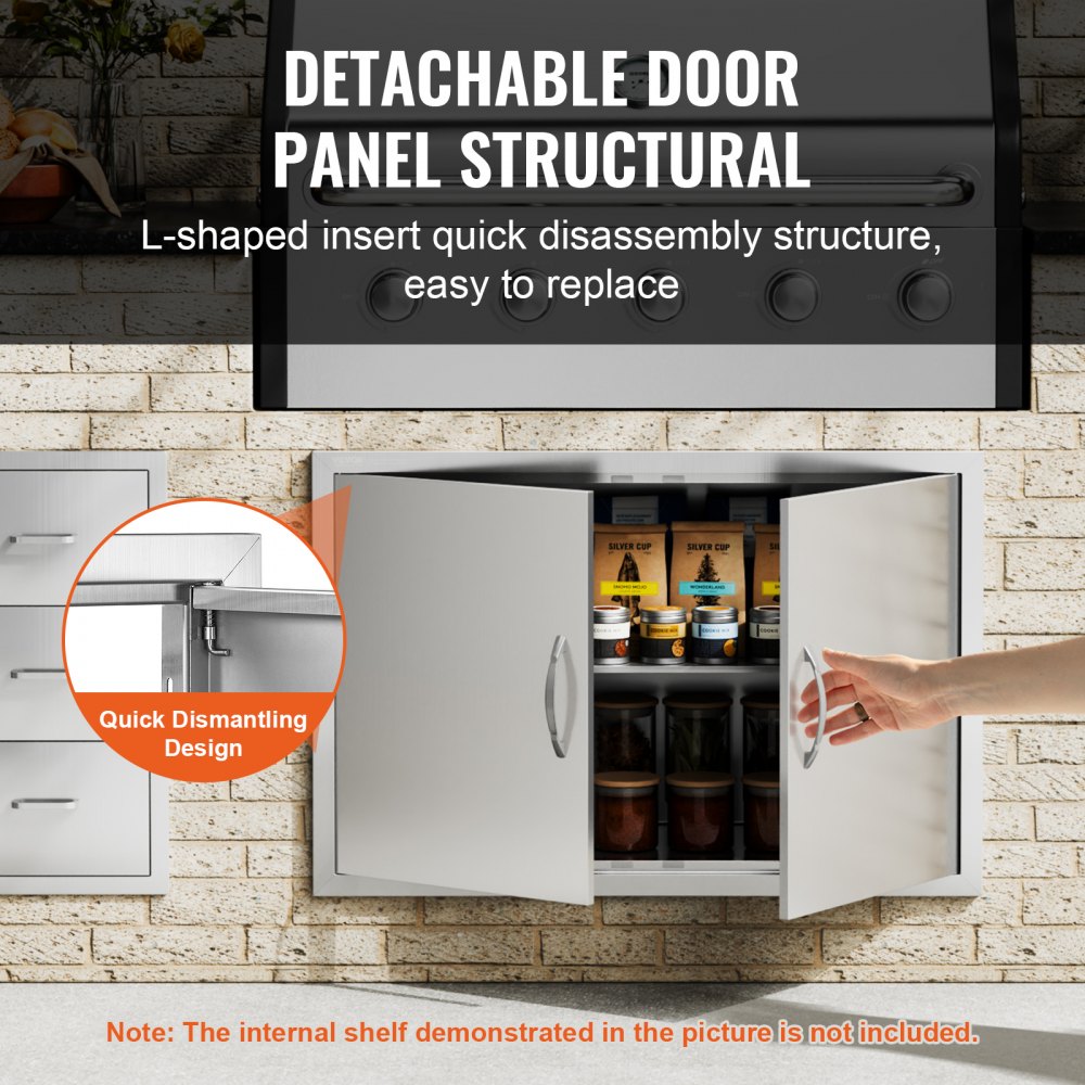 BBQ Access Door, 35W x 24H Inch Double Outdoor Kitchen Door, Stainless Steel Flush Mount Door, Wall Vertical Door with Handles, for BBQ Island, Grilling Station, Outside Cabinet