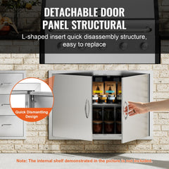 BBQ Access Door, 35W x 24H Inch Double Outdoor Kitchen Door, Stainless Steel Flush Mount Door, Wall Vertical Door with Handles, for BBQ Island, Grilling Station, Outside Cabinet