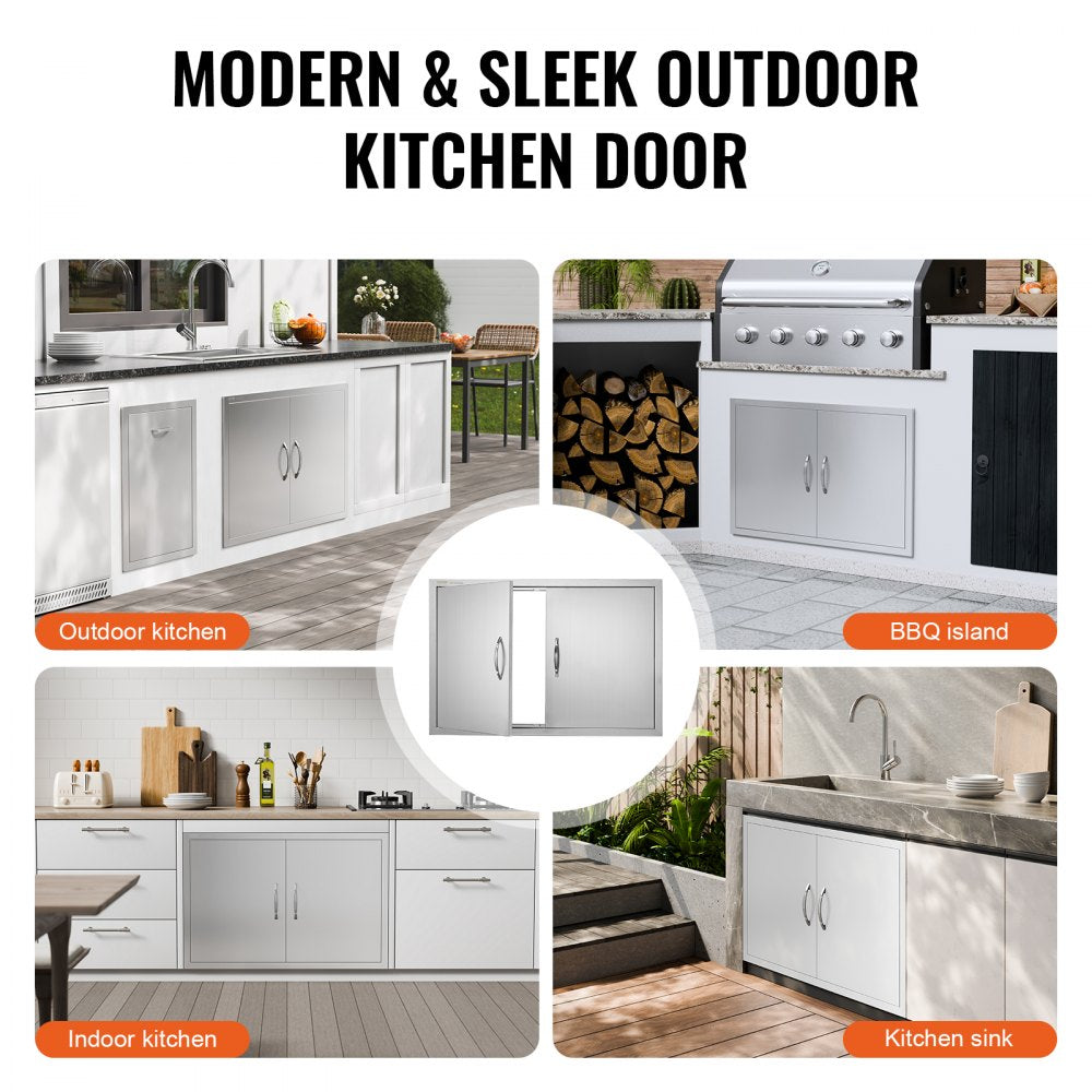 BBQ Access Door, 35W x 24H Inch Double Outdoor Kitchen Door, Stainless Steel Flush Mount Door, Wall Vertical Door with Handles, for BBQ Island, Grilling Station, Outside Cabinet