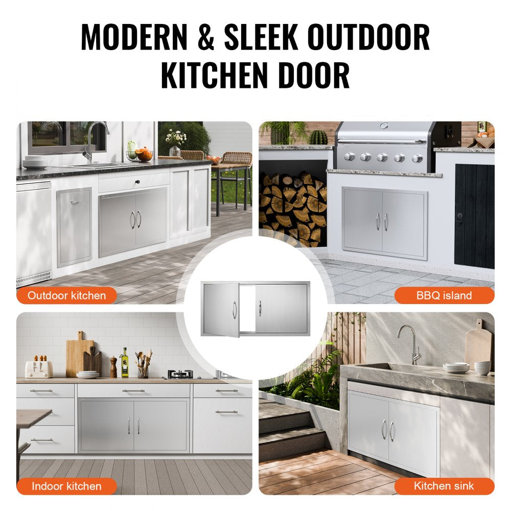BBQ Access Door, 42W x 21H Inch Double Outdoor Kitchen Door, Stainless Steel Flush Mount Door, Wall Vertical Door with Handles, for BBQ Island, Grilling Station, Outside Cabinet