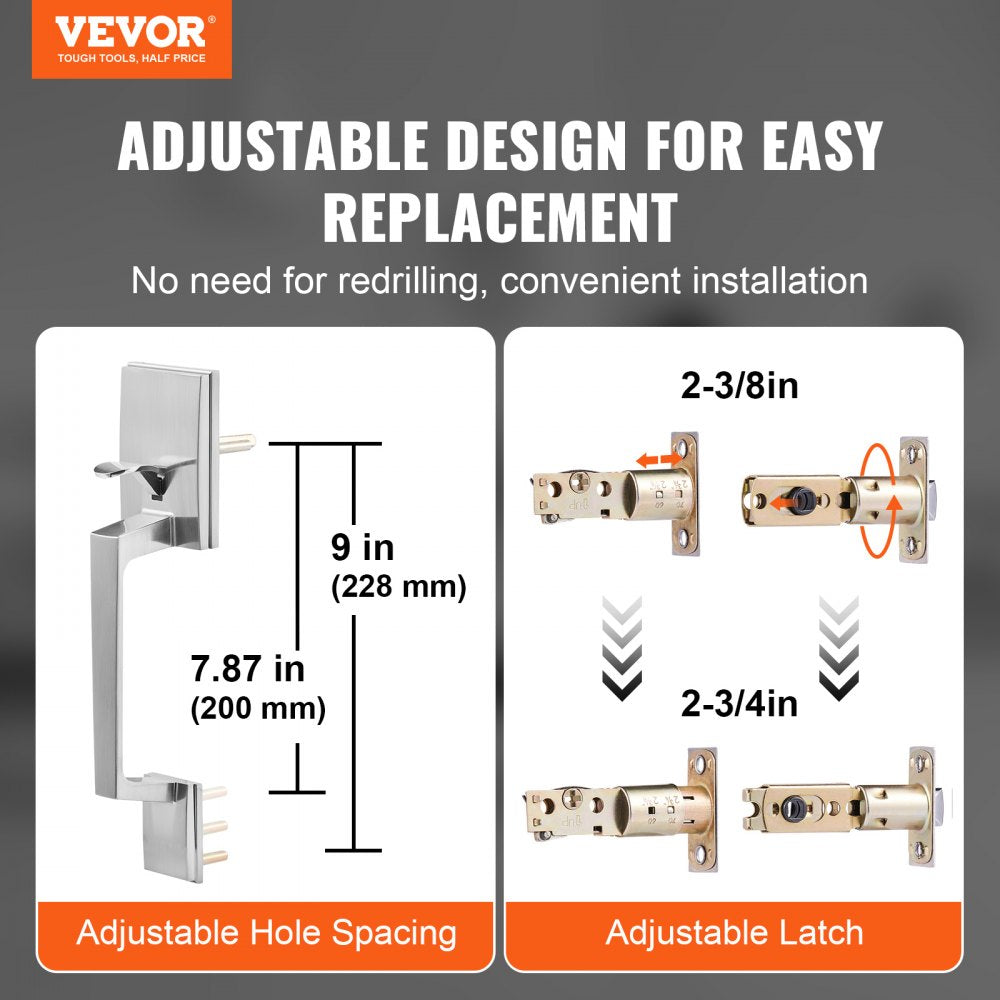 Double Door Handle Set, Double Door Lock Set with Reversible Handle Lever, Satin Nickel Square Door Lever, Heavy Duty Double Front Door Handle Set with Dummy, for Front Door or Office Door