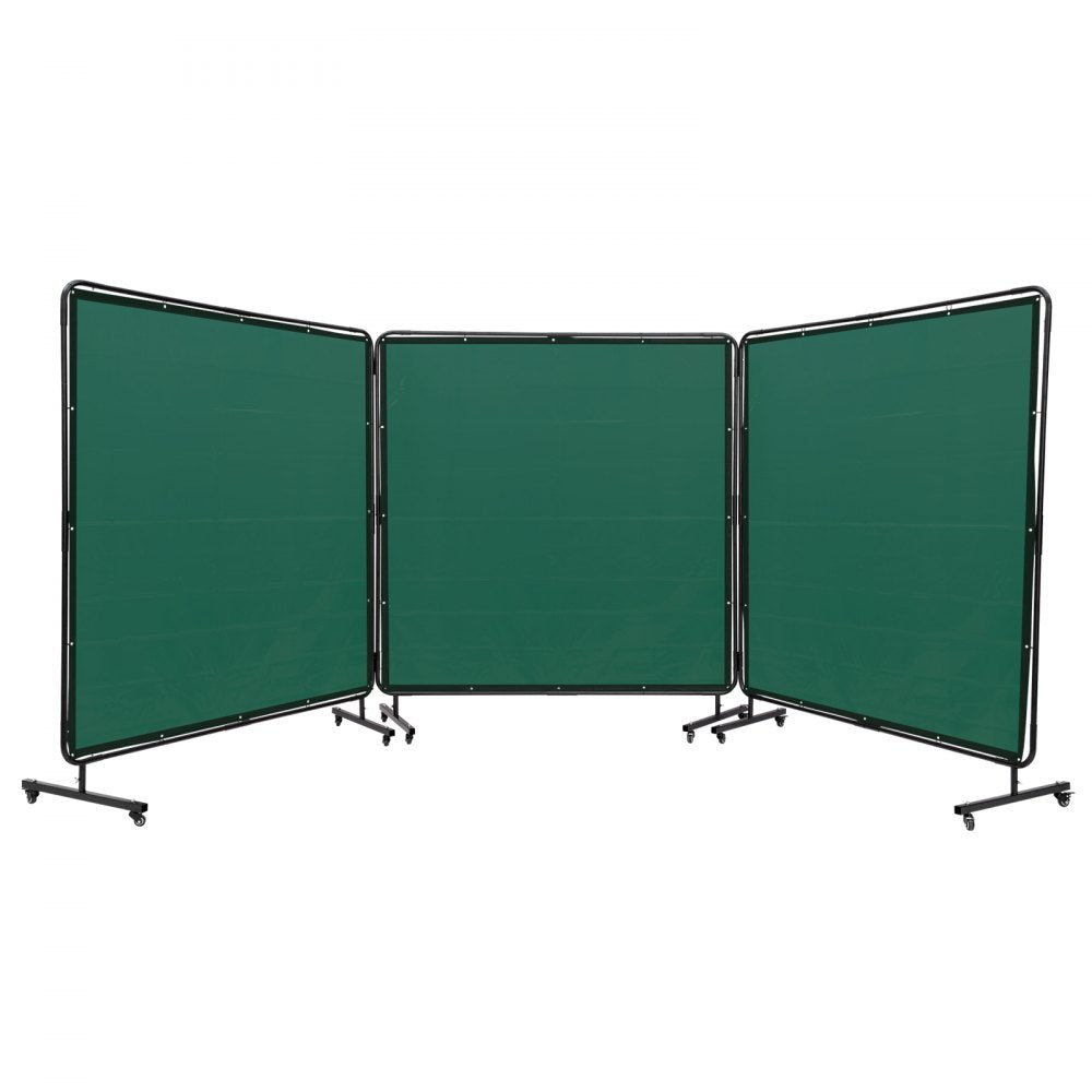 Welding Screen with Frame, 6` x 6` 3 Panel Welding Curtain Screens, Flame-Resistant Vinyl Welding Protection Screen on 12 Swivel Wheels (6 Lockable), Moveable & Professional for Workshop, Green