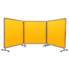 Welding Screen with Frame, 6` x 6` 3 Panel Welding Curtain Screens, Flame-Resistant Vinyl Welding Protection Screen on 12 Swivel Wheels (6 Lockable), Moveable & Professional for Workshop, Yellow