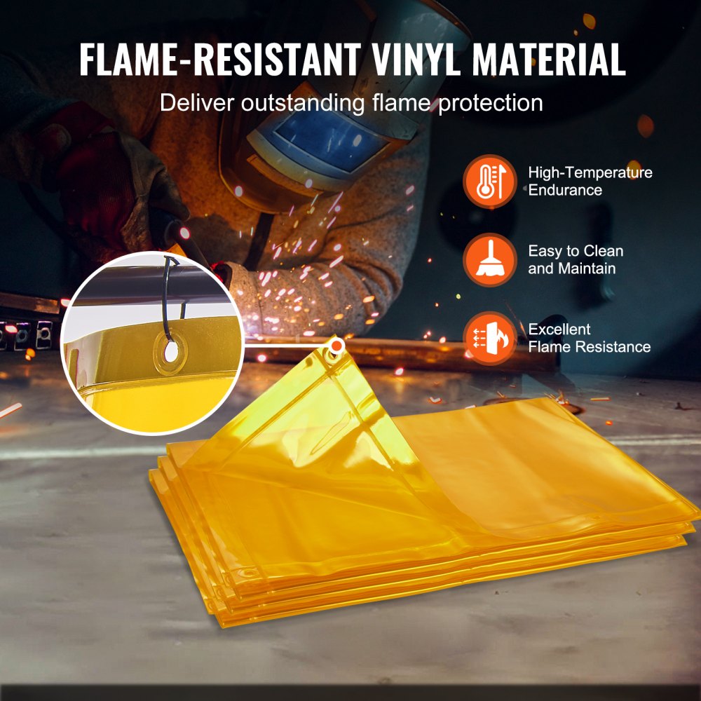 Welding Screen with Frame, 6` x 6` 3 Panel Welding Curtain Screens, Flame-Resistant Vinyl Welding Protection Screen on 12 Swivel Wheels (6 Lockable), Moveable & Professional for Workshop, Yellow
