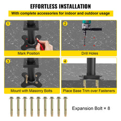Black aluminum handrail kit with adjustable height for outdoor stairs, suitable for 0-5 steps.