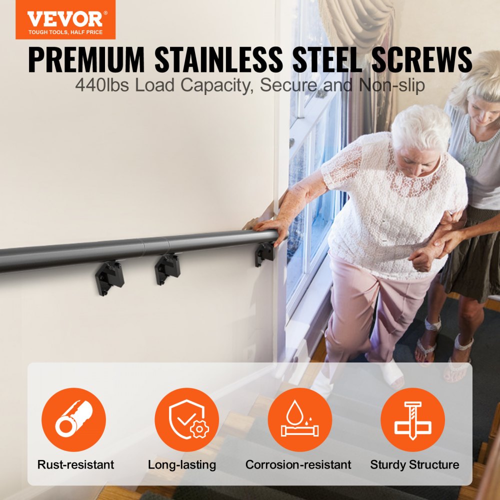 Bostome 12ft aluminum alloy wall mount handrail with a black powder-coated finish.