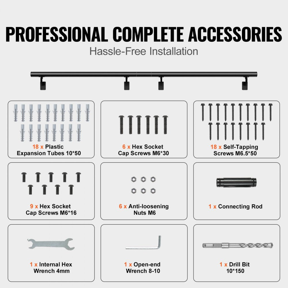 Bostome 12ft aluminum alloy wall mount handrail for indoor and outdoor stair safety.