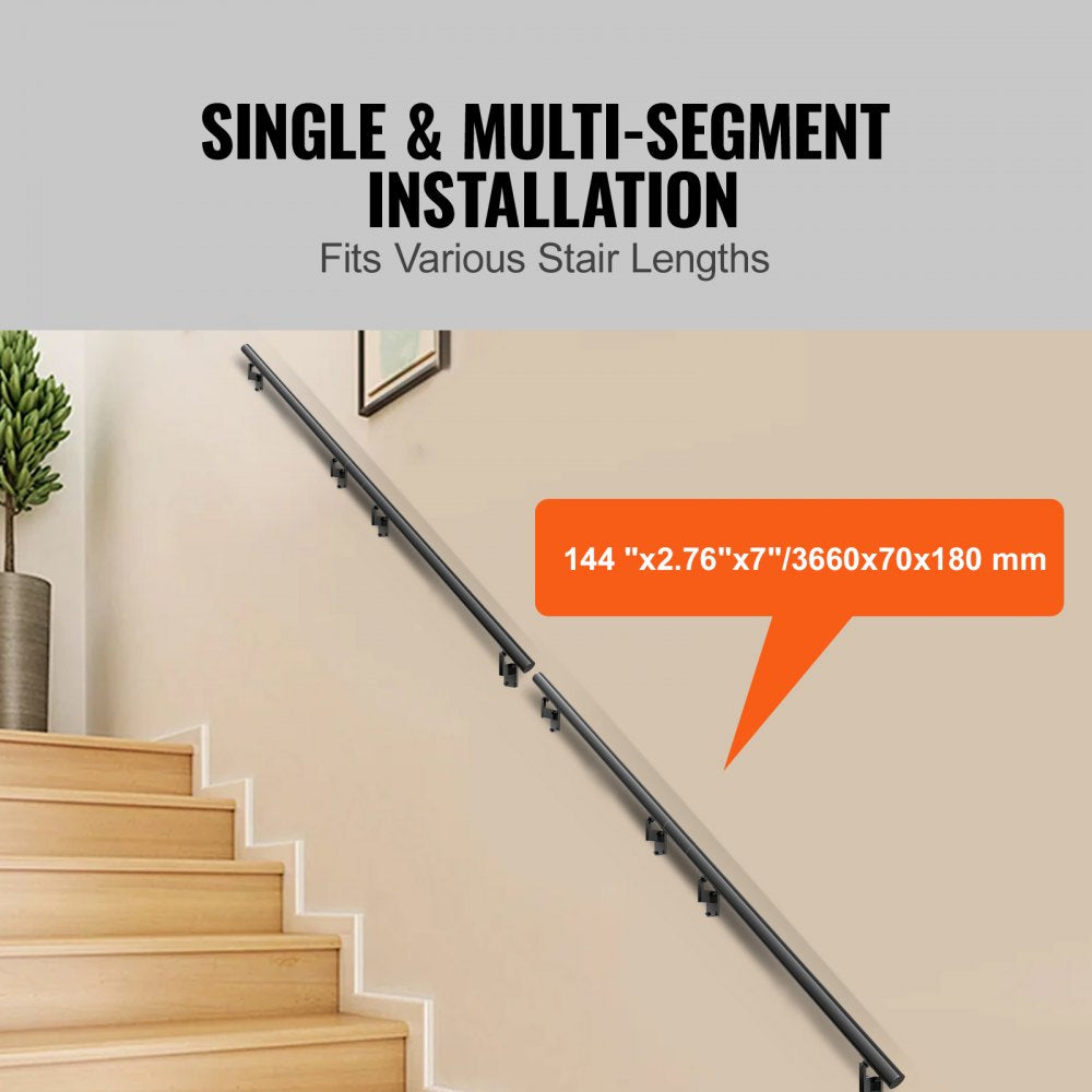 Bostome 12ft aluminum alloy wall mount handrail for indoor and outdoor stair safety.