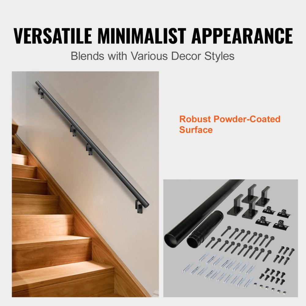 Bostome 12ft aluminum alloy wall mount handrail with ergonomic grip for stairs indoors and outdoors.