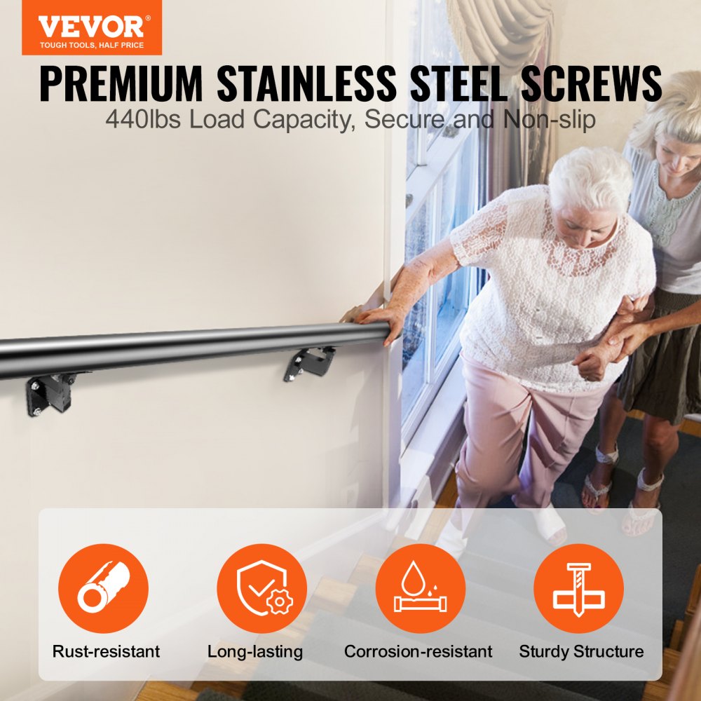 Bostome 4ft wall mount handrail in aluminum alloy with a non-slip design for secure grip.