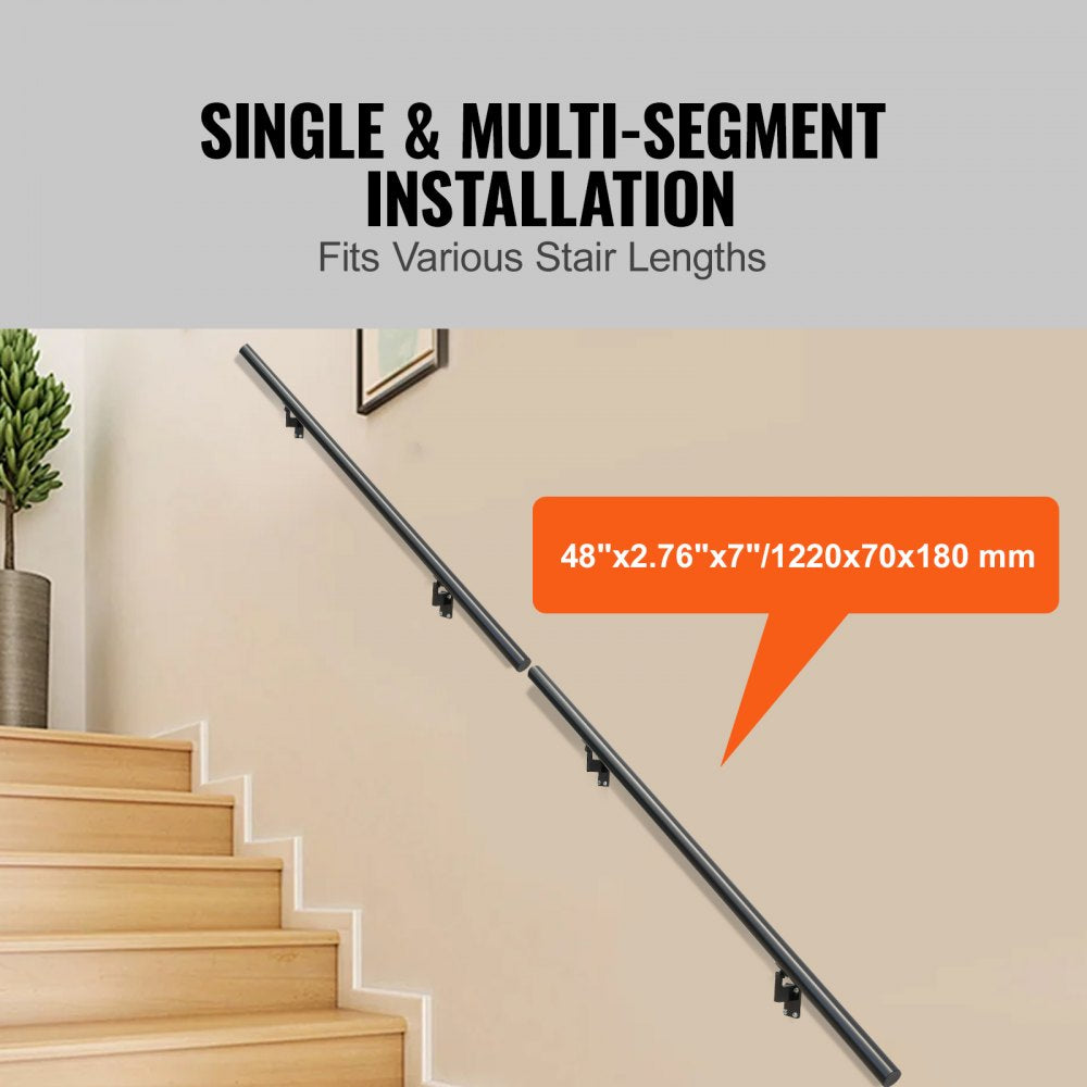 Aluminum alloy 4ft wall mount handrail with a non-slip design for secure stair navigation.
