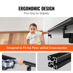 Aluminum alloy 4ft wall mount handrail with ergonomic grip and secure screw fixation.