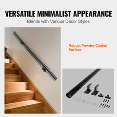 Aluminum alloy wall mount handrail, 4ft long, with ergonomic grip and secure screw fixation.