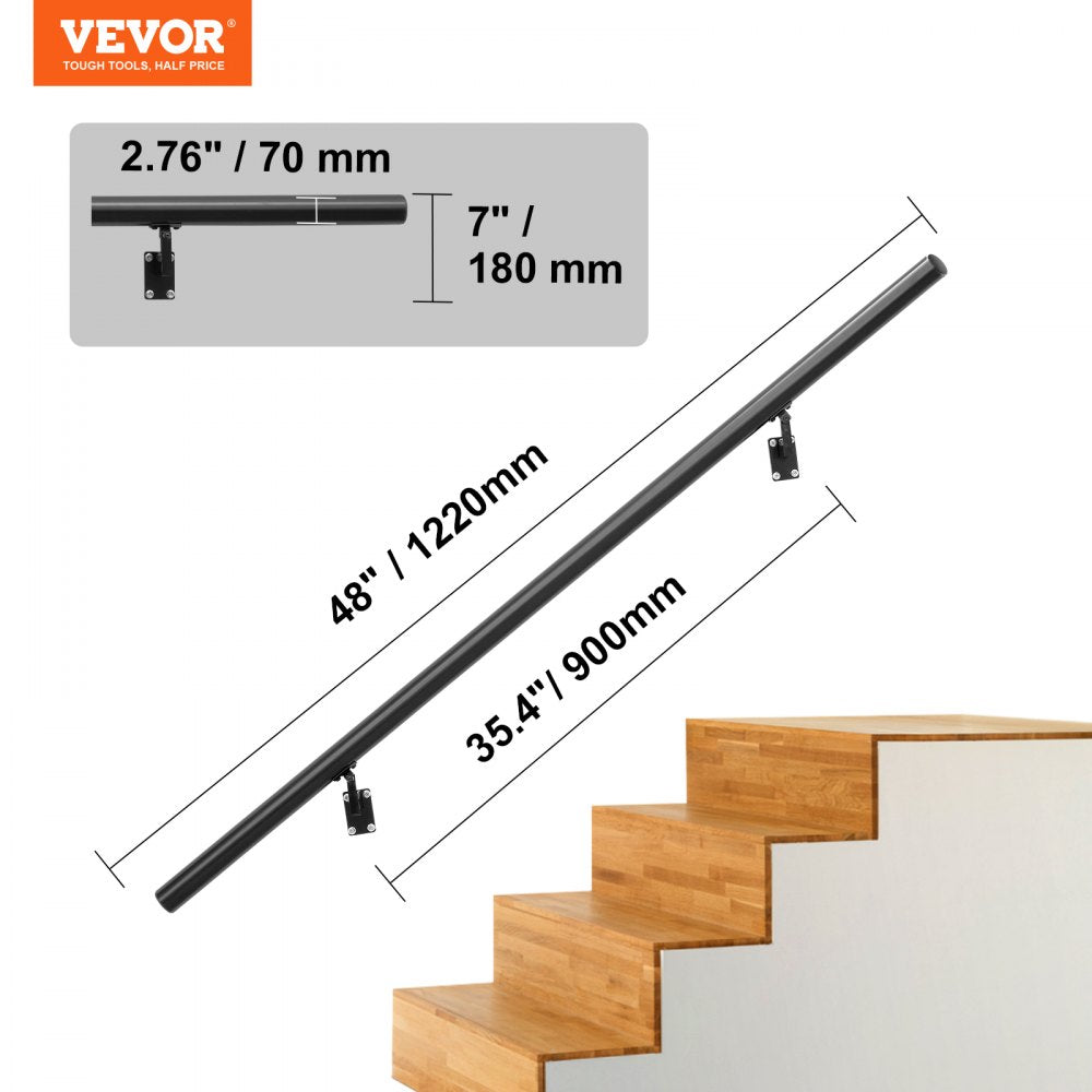 Aluminum alloy 4ft wall mount handrail with a non-slip design for stair safety and support.